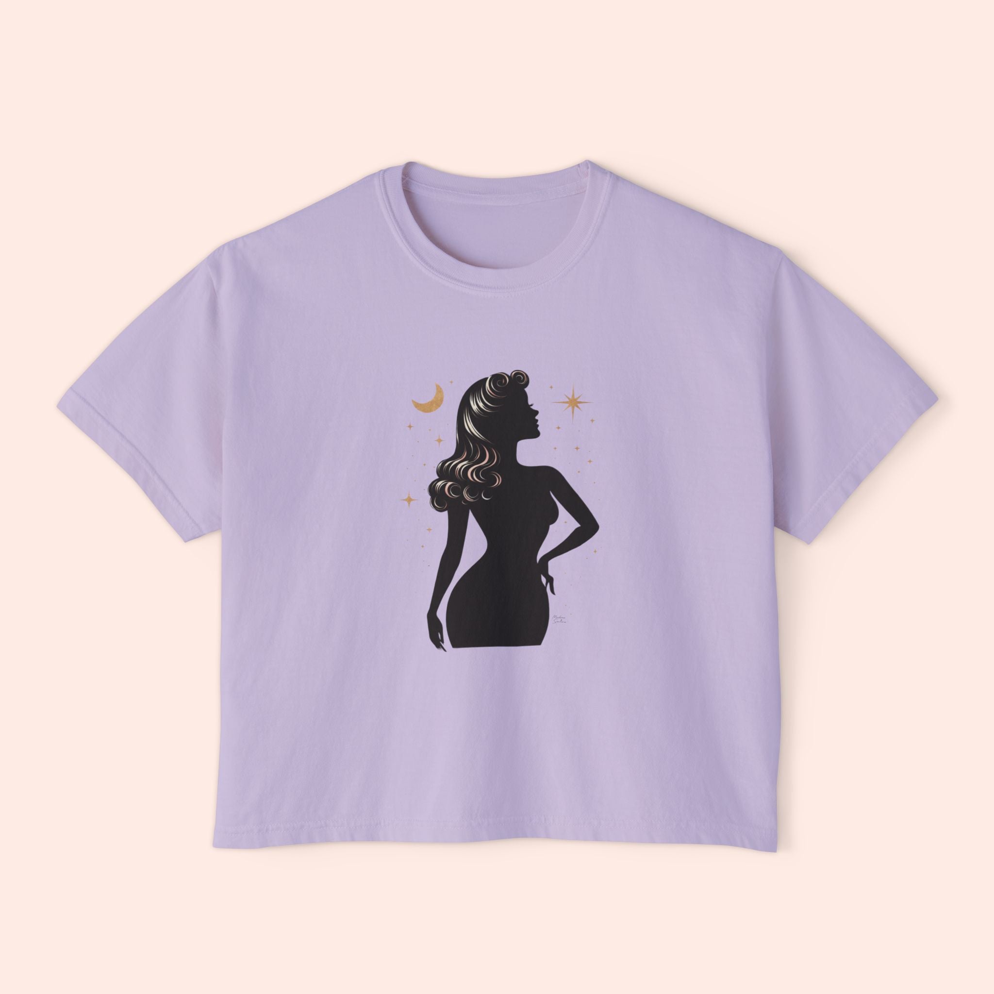 Divine Feminine Silhouette – Retro Celestial Graphic Boxy T-Shirt