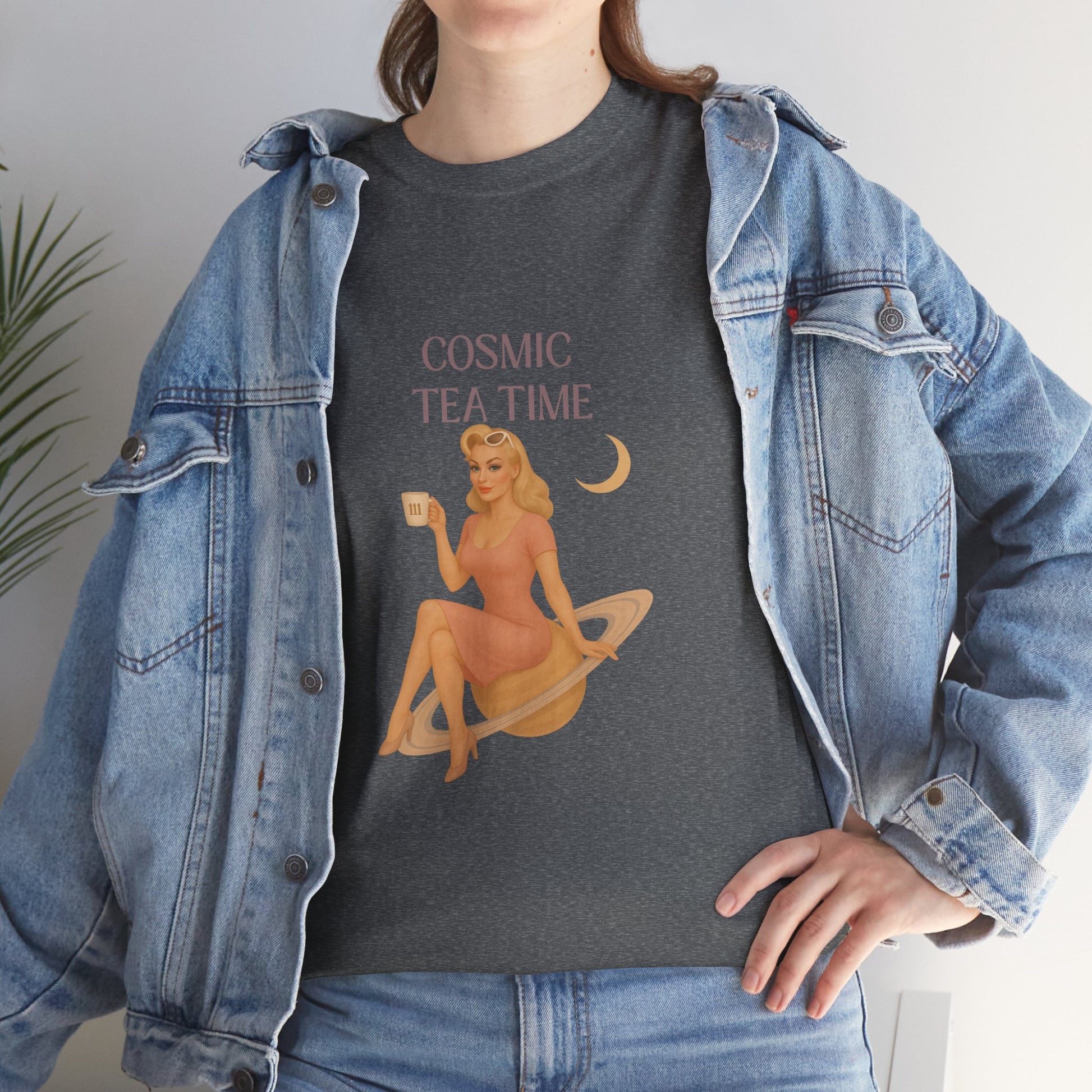 Cosmic Tea Time 111 Unisex T-Shirt – Retro Vintage Graphic Tee, Angel Number Shirt, Spiritual Pin Up Top, Unisex Cosmic Vibes Tee - Madame Soulière