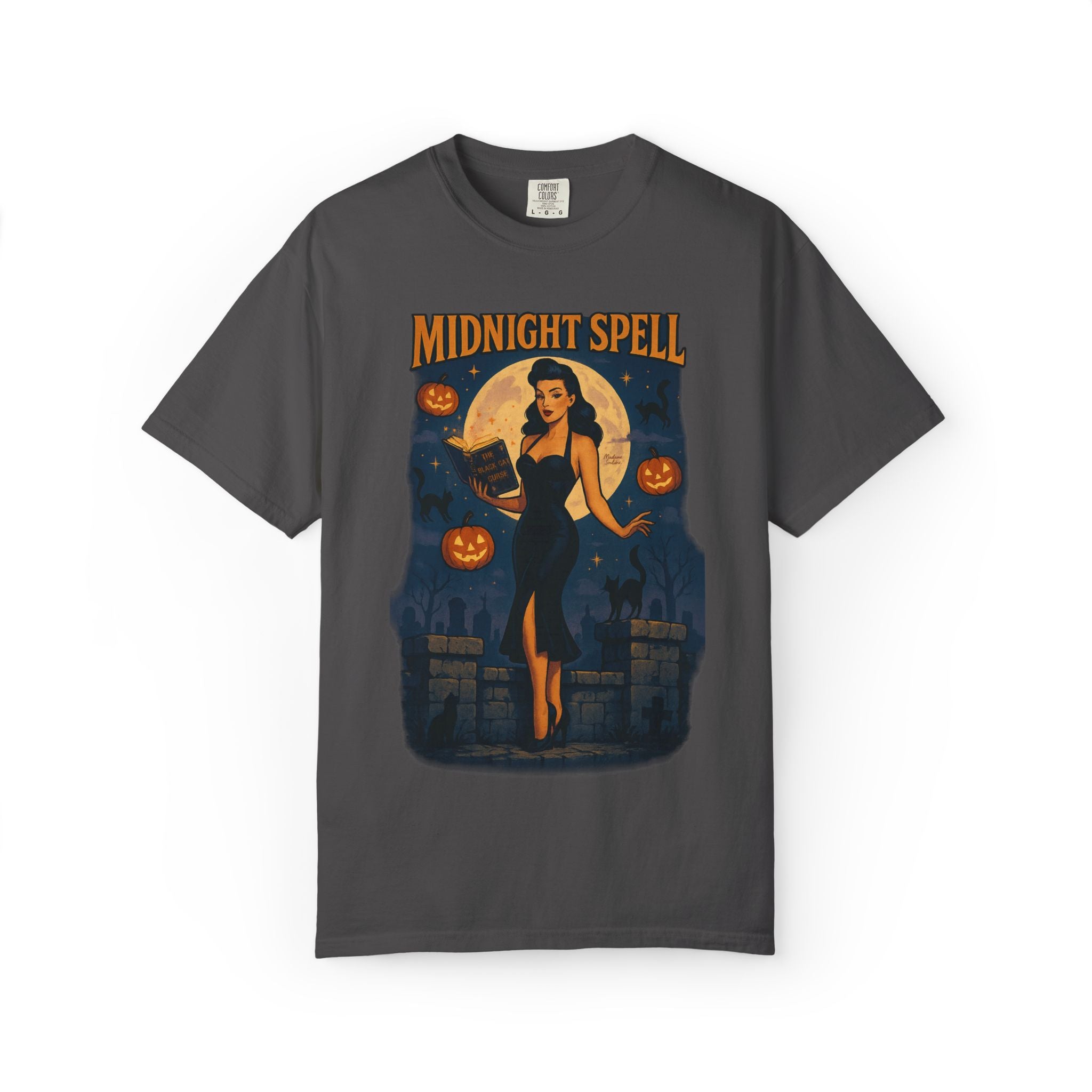 Midnight Spell – Retro Pin-Up Witch Unisex Halloween T-Shirt