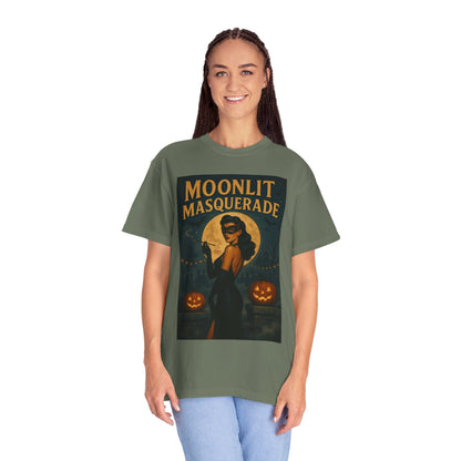 Moonlit Masquerade Halloween Unisex T-Shirt – Retro Vintage Masquerade Ball Graphic Tee, Spooky Horror Top - Madame Soulière