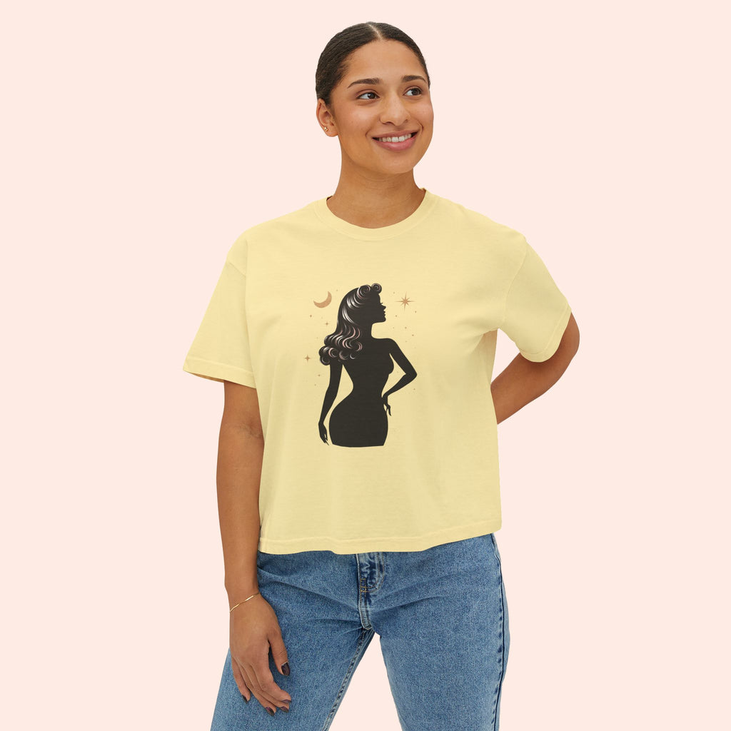 Divine Feminine Silhouette – Retro Celestial Graphic Boxy T-Shirt