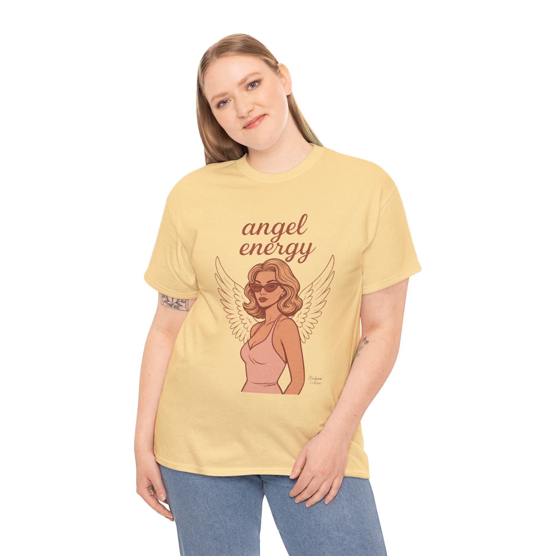 Angel Energy Unisex T-Shirt – Vintage Retro Graphic Tee, Spiritual Pin Up Shirt, Feminine Aesthetic Empowerment Top - Madame Soulière