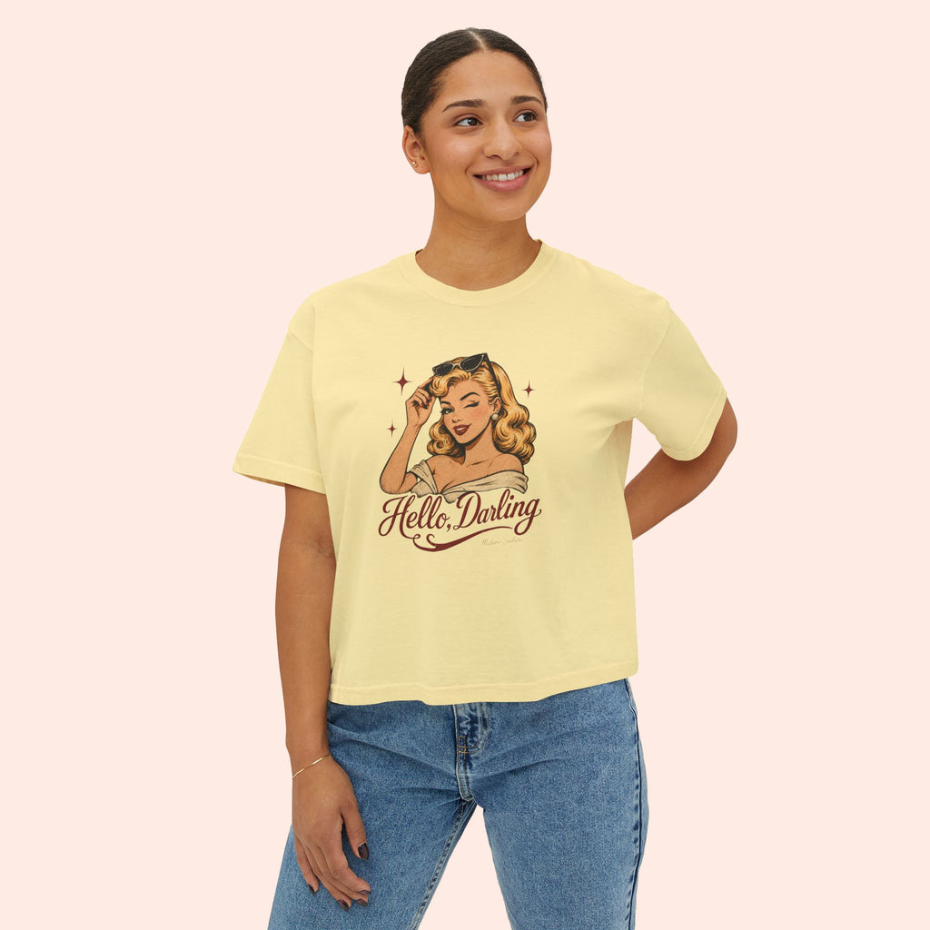 Hello Darling - Retro Pin-Up Graphic Boxy T-Shirt