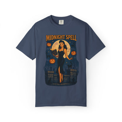 Midnight Spell Halloween Unisex T-Shirt – Retro Witch Graphic Tee, Vintage Spooky Horror Top, Scary Season Shirt - Madame Soulière