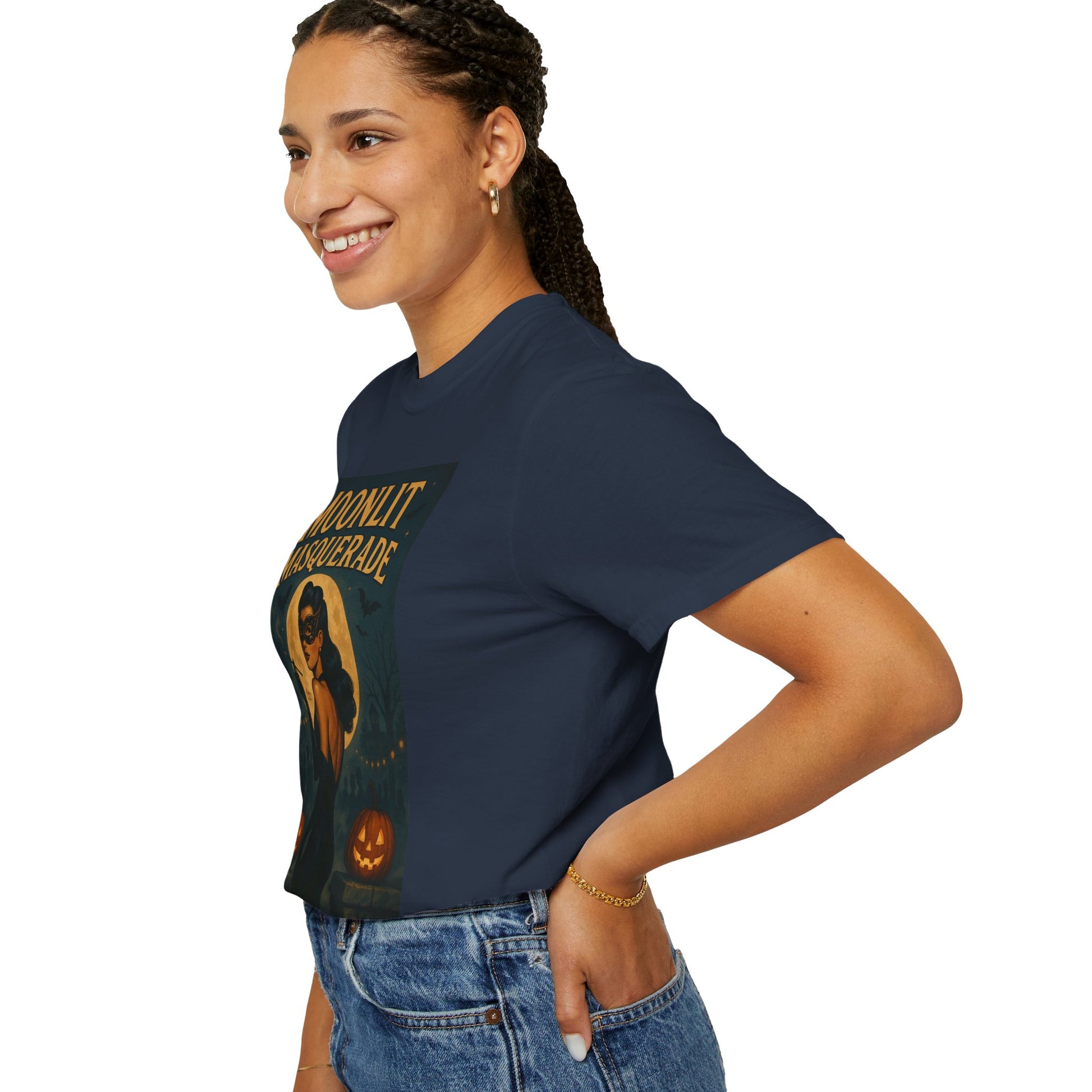 Moonlit Masquerade Halloween Unisex T-Shirt – Retro Vintage Masquerade Ball Graphic Tee, Spooky Horror Top - Madame Soulière