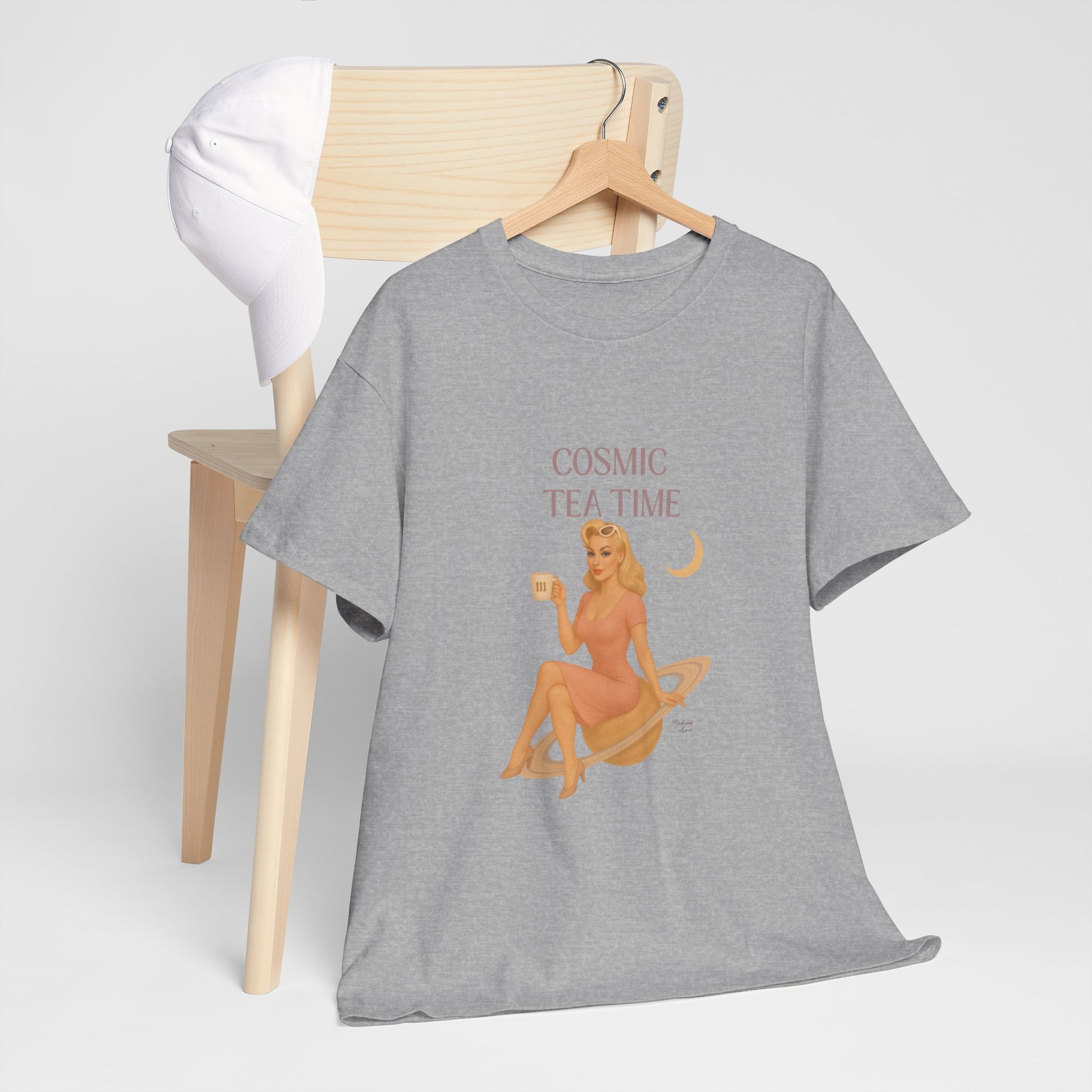 Cosmic Tea Time 111 Unisex T-Shirt – Retro Vintage Graphic Tee, Angel Number Shirt, Spiritual Pin Up Top, Unisex Cosmic Vibes Tee - Madame Soulière