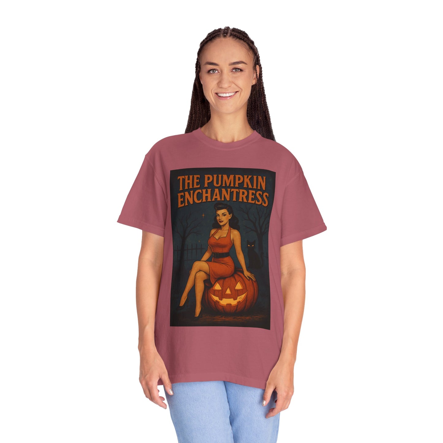 The Pumpkin Enchantress Halloween Unisex T-Shirt – Retro Witch Graphic Tee, Vintage Pumpkin Horror Top, Spooky Unisex Scary Season Shirt - Madame Soulière