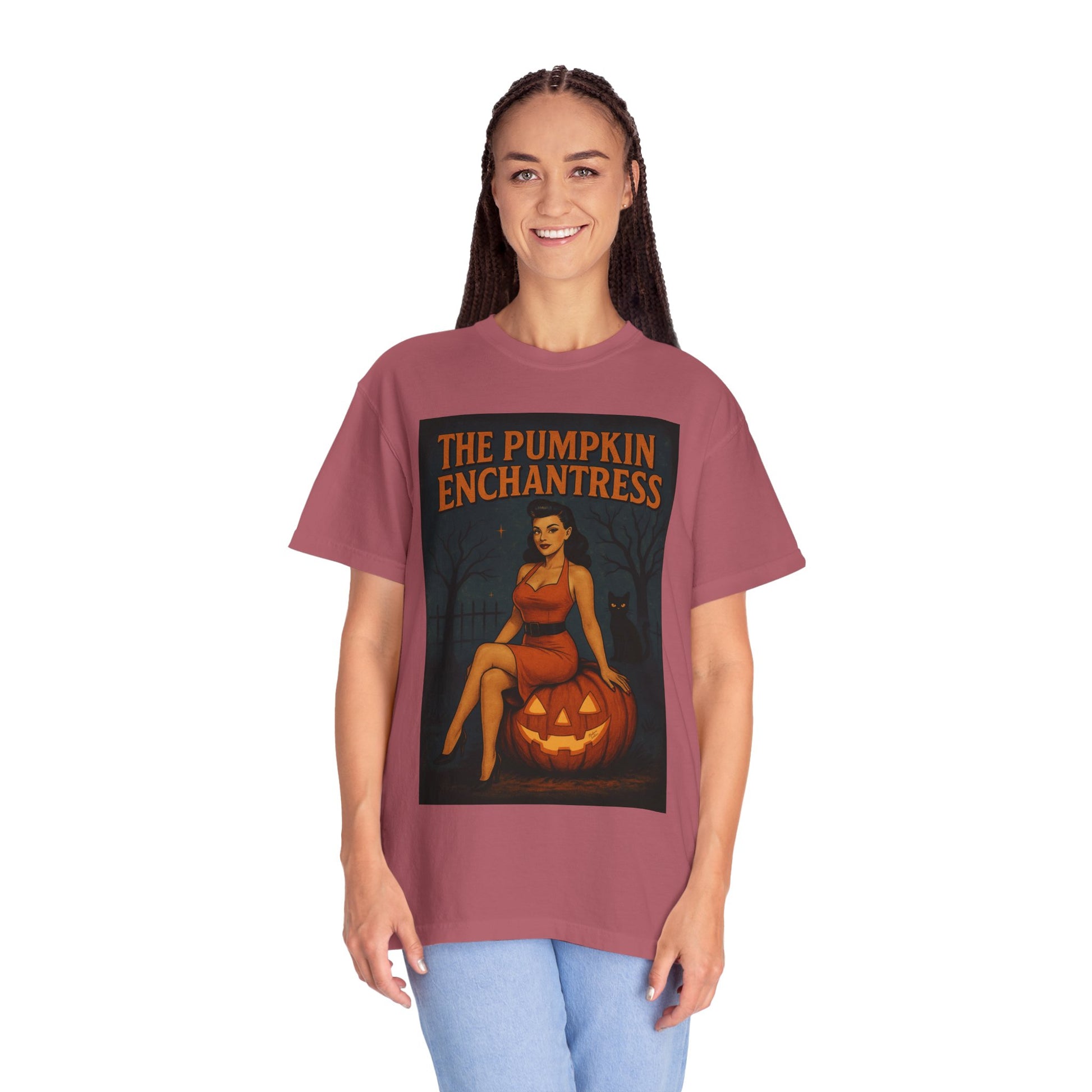 The Pumpkin Enchantress Halloween Unisex T-Shirt – Retro Witch Graphic Tee, Vintage Pumpkin Horror Top, Spooky Unisex Scary Season Shirt - Madame Soulière