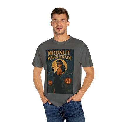 Moonlit Masquerade Halloween Unisex T-Shirt – Retro Vintage Masquerade Ball Graphic Tee, Spooky Horror Top - Madame Soulière