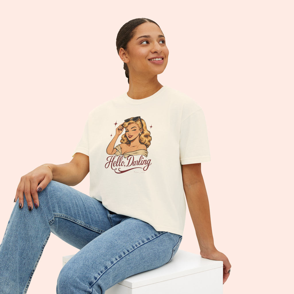 Hello Darling - Retro Pin-Up Graphic Boxy T-Shirt