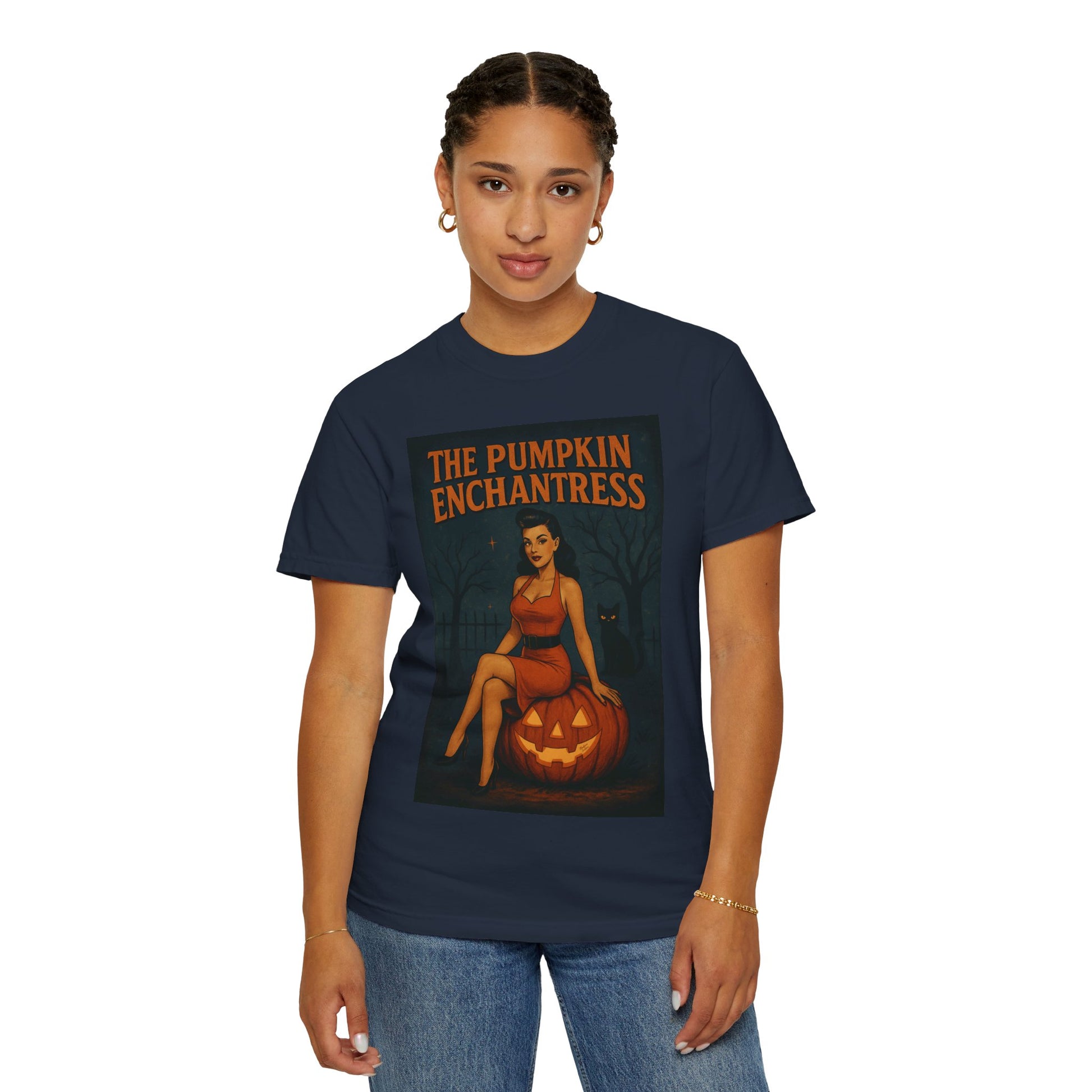 The Pumpkin Enchantress Halloween Unisex T-Shirt – Retro Witch Graphic Tee, Vintage Pumpkin Horror Top, Spooky Unisex Scary Season Shirt - Madame Soulière