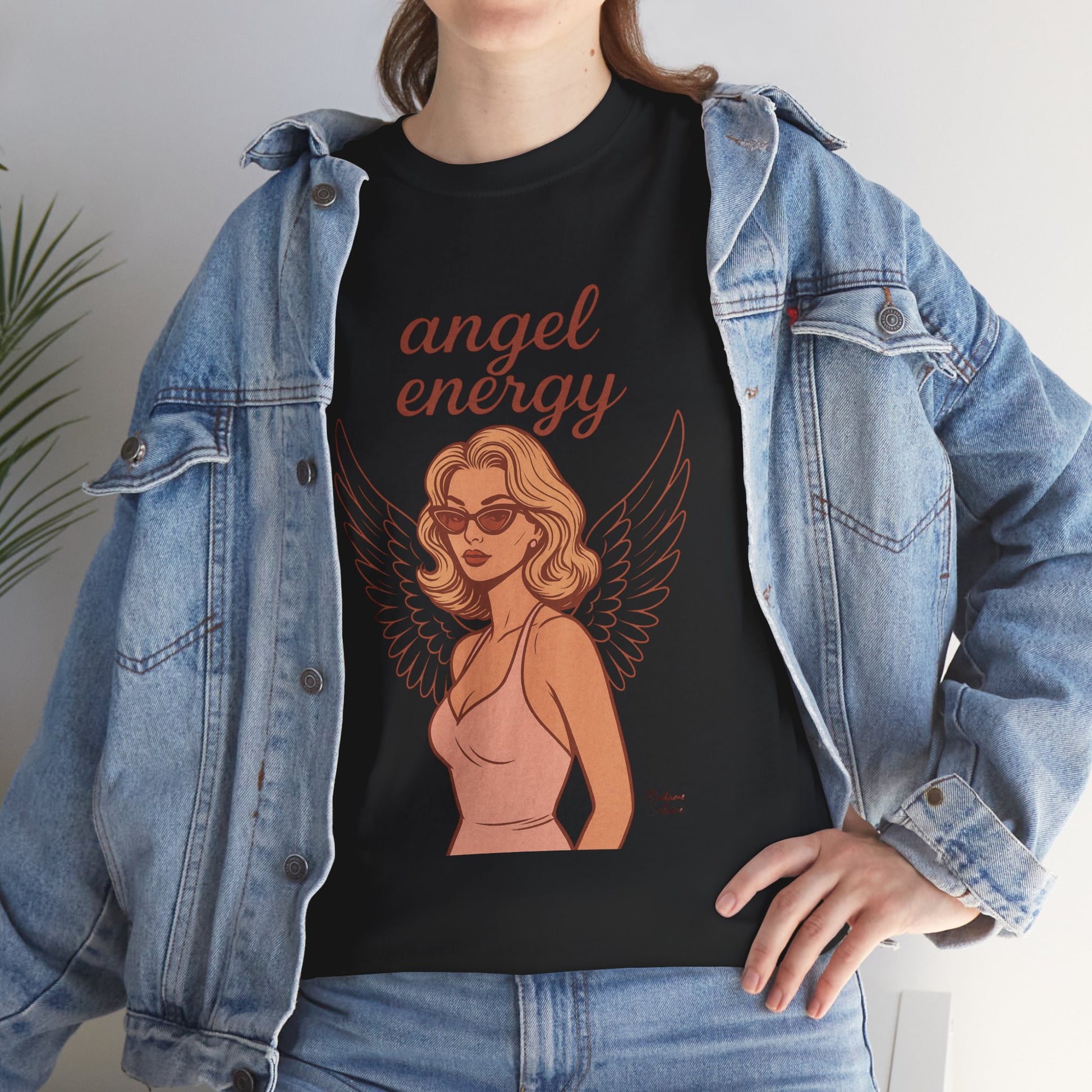 Angel Energy Unisex T-Shirt – Vintage Retro Graphic Tee, Spiritual Pin Up Shirt, Feminine Aesthetic Empowerment Top - Madame Soulière