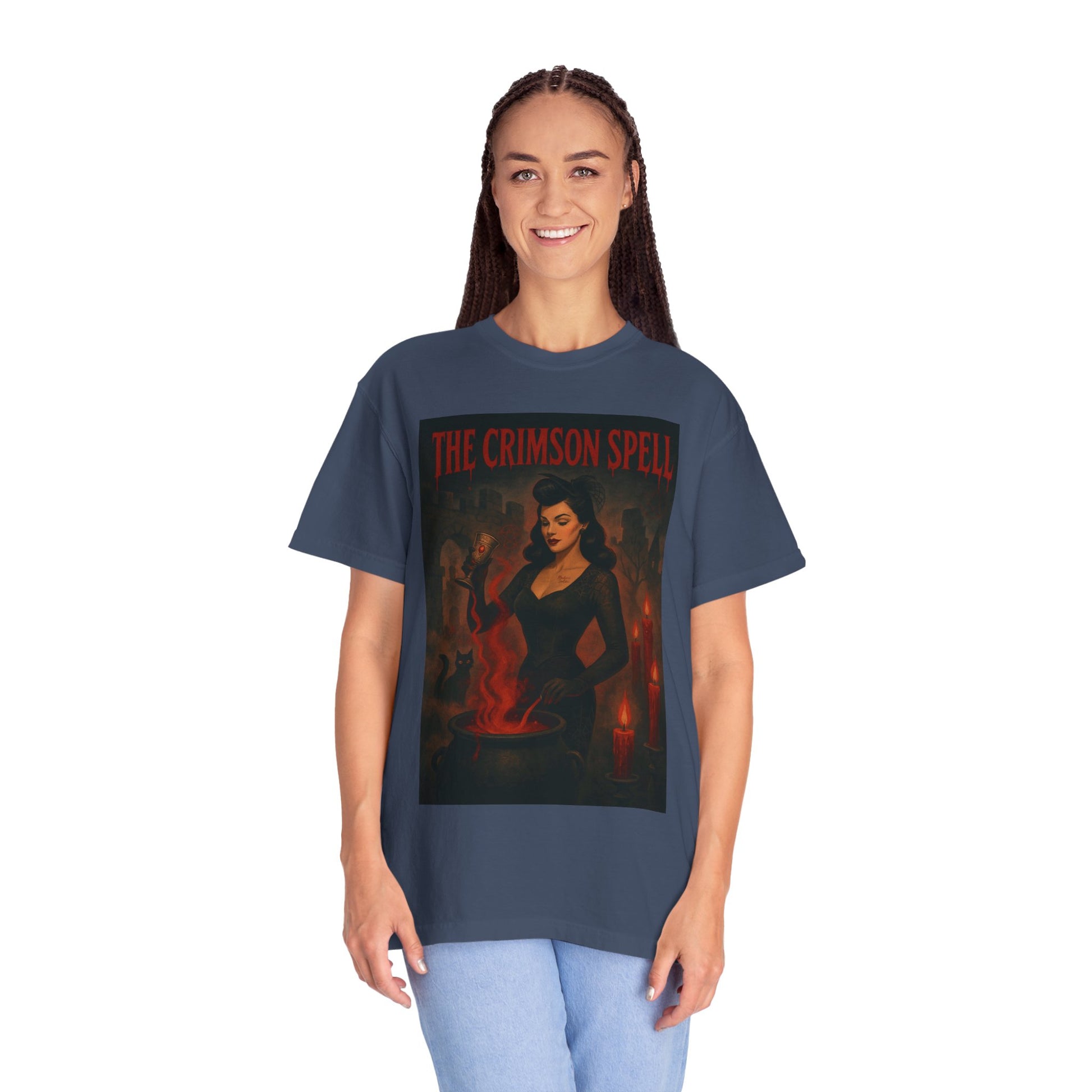 The Crimson Spell Halloween Unisex T-Shirt – Retro Witch Graphic Tee, Vintage Horror Spooky Top,  Scary Season Shirt - Madame Soulière