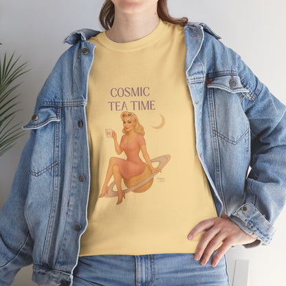 Cosmic Tea Time 111 Unisex T-Shirt – Retro Vintage Graphic Tee, Angel Number Shirt, Spiritual Pin Up Top, Unisex Cosmic Vibes Tee - Madame Soulière