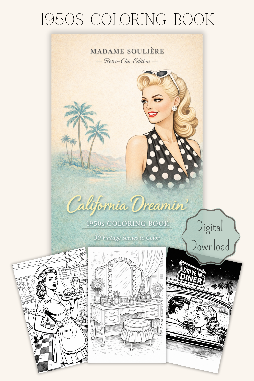 1950s Retro Coloring Book Printable