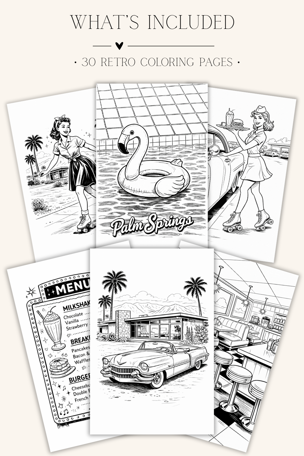 1950s Retro Coloring Book Printable