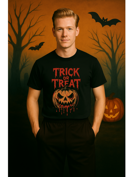 Trick or Treat Unisex Halloween T-Shirt – Scary Pumpkin Graphic Tee, Retro Vintage Horror Top, Spooky Unisex Costume Shirt - Madame Soulière
