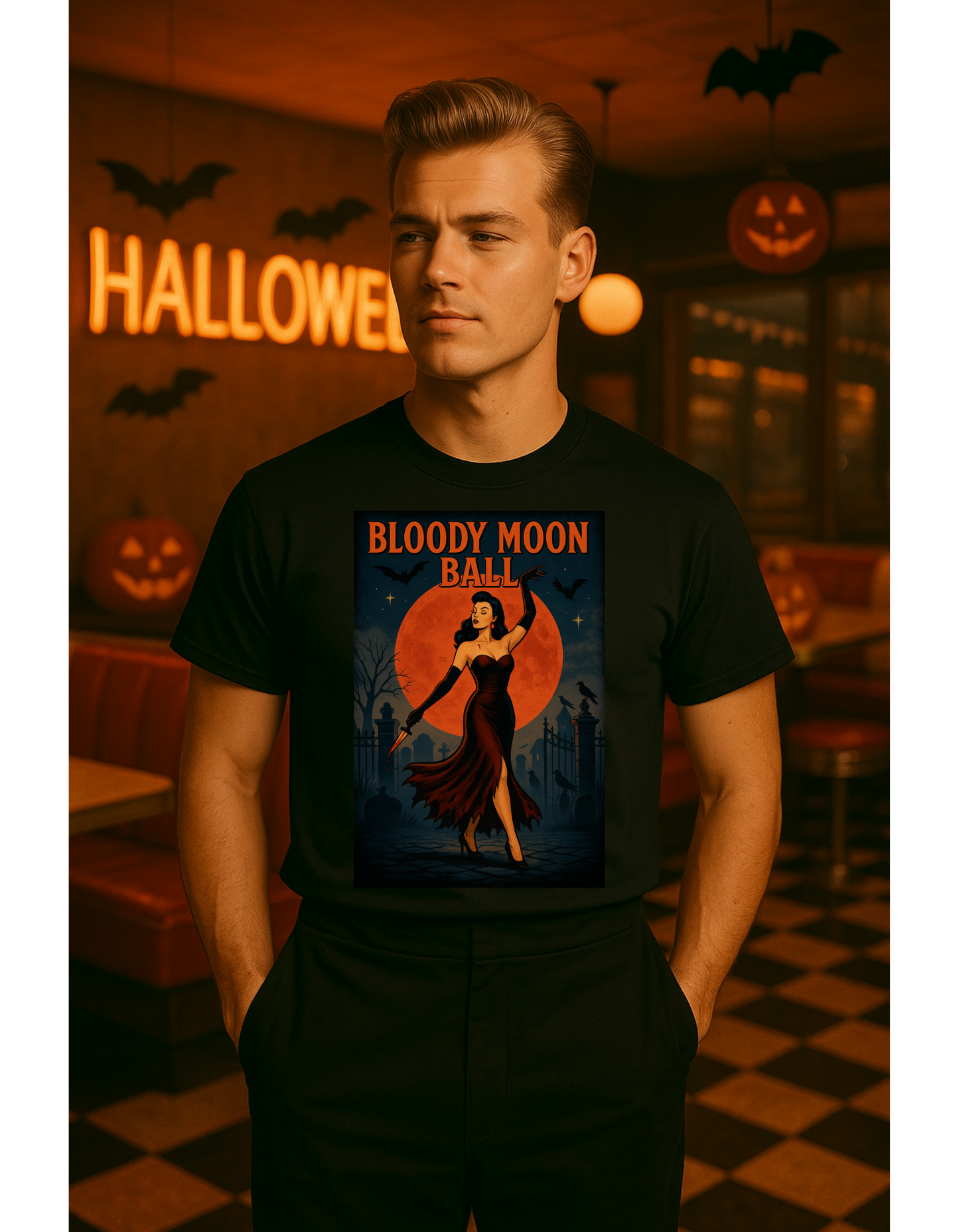 Bloody Moon Halloween Unisex T-Shirt – Vampire Retro Graphic Tee, Vintage Horror Spooky Top, Scary Season Shirt - Madame Soulière