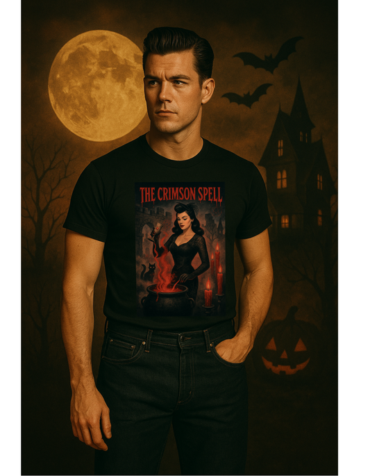 The Crimson Spell Halloween Unisex T-Shirt – Retro Witch Graphic Tee, Vintage Horror Spooky Top,  Scary Season Shirt - Madame Soulière