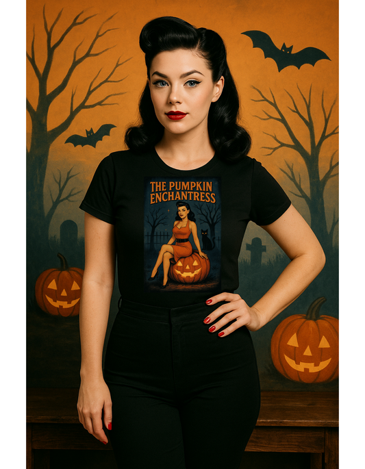 The Pumpkin Enchantress Halloween Unisex T-Shirt – Retro Witch Graphic Tee, Vintage Pumpkin Horror Top, Spooky Unisex Scary Season Shirt - Madame Soulière