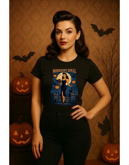 Midnight Spell Halloween Unisex T-Shirt – Retro Witch Graphic Tee, Vintage Spooky Horror Top, Scary Season Shirt - Madame Soulière