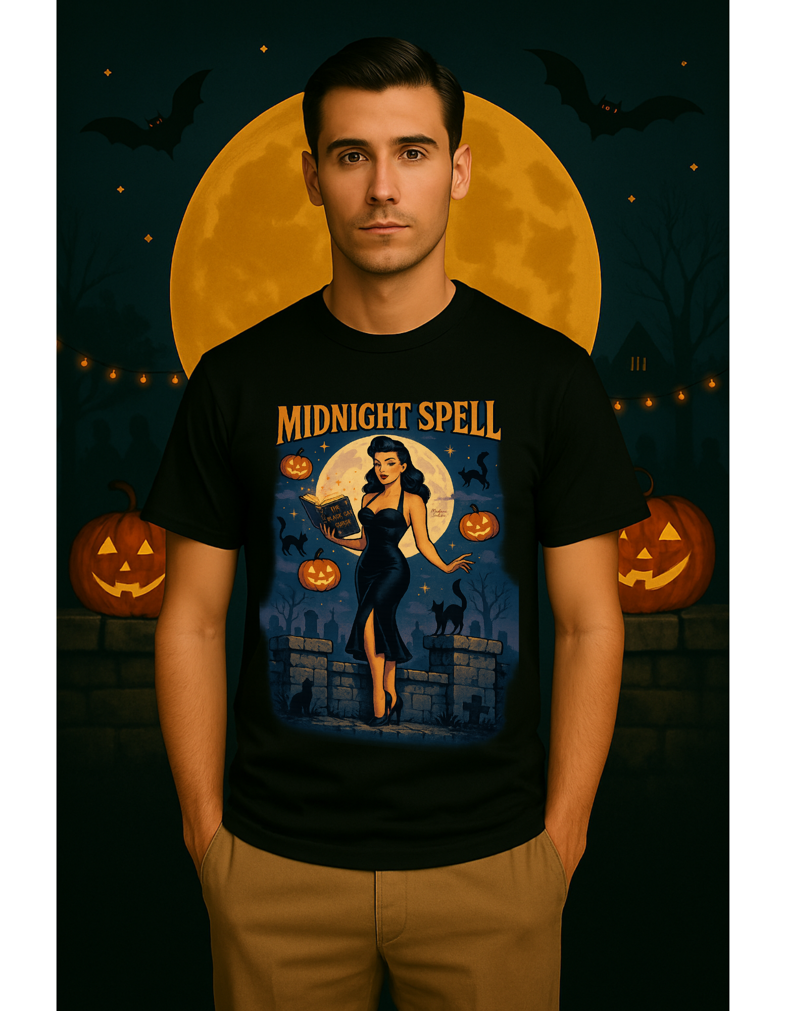 Midnight Spell Halloween Unisex T-Shirt – Retro Witch Graphic Tee, Vintage Spooky Horror Top, Scary Season Shirt - Madame Soulière