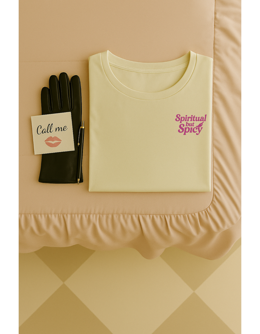 Spiritual but Spicy Unisex T-Shirt – Retro Mini Slogan Tee, Vintage Inspired Graphic Top, Feminine Statement Shirt - Madame Soulière