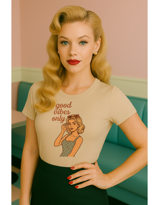 Retro Graphic Unisex T-Shirt – Good Vibes Only Vintage Pin Up Tee, 50s Inspired Feminine Empowerment Top, Spiritual Positive Energy Shirt - Madame Soulière