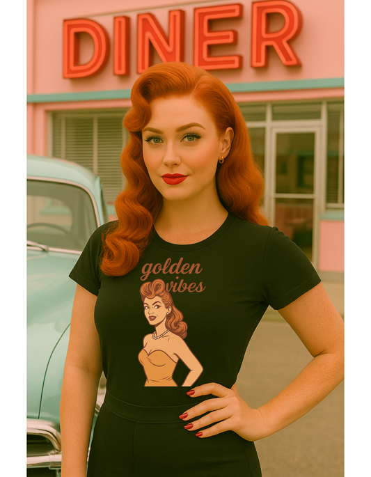 Golden Vibes – Retro Pin-Up Graphic Tee | Unisex Vintage Aesthetic T-Shirt - Madame Soulière
