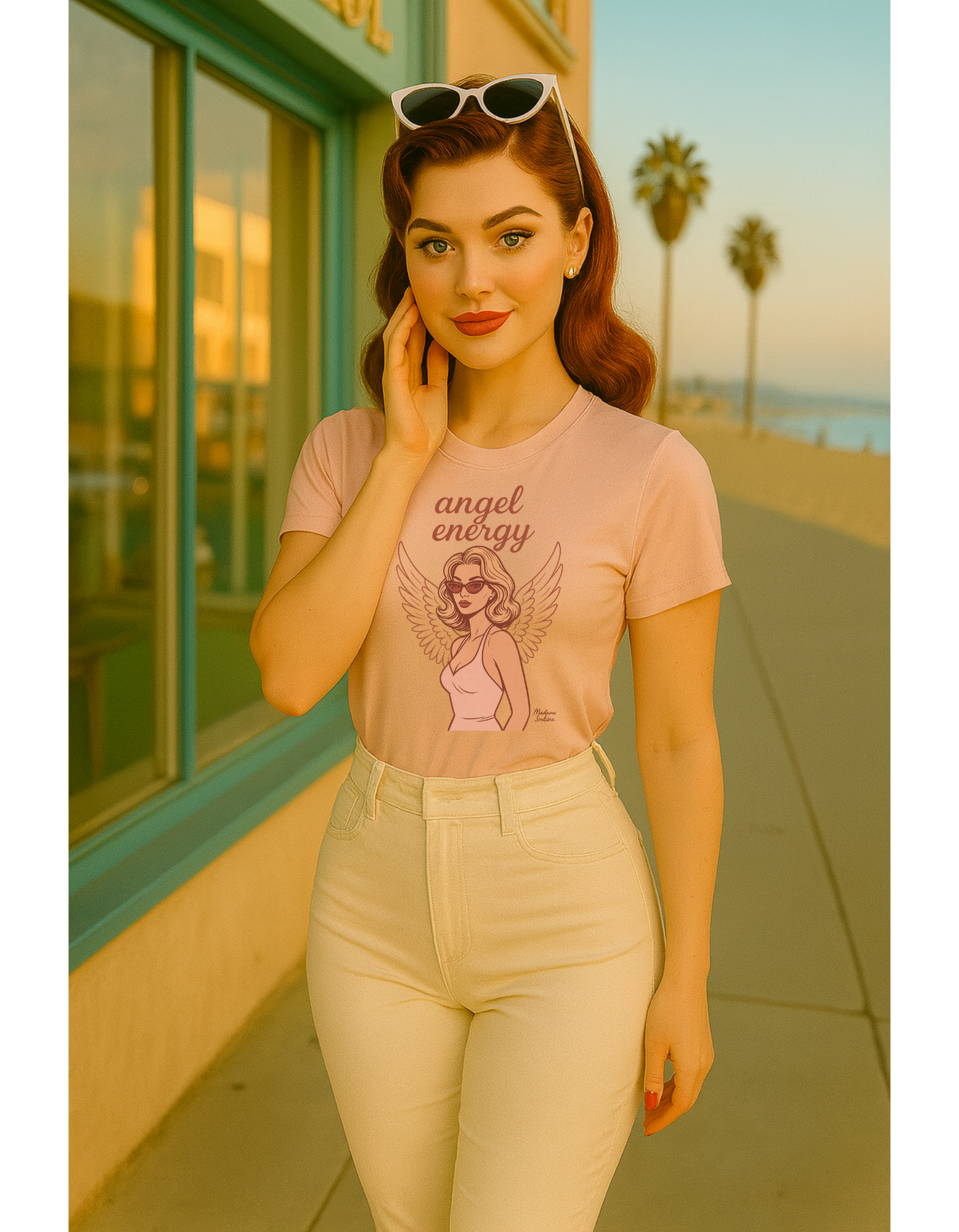Angel Energy Unisex T-Shirt – Vintage Retro Graphic Tee, Spiritual Pin Up Shirt, Feminine Aesthetic Empowerment Top - Madame Soulière