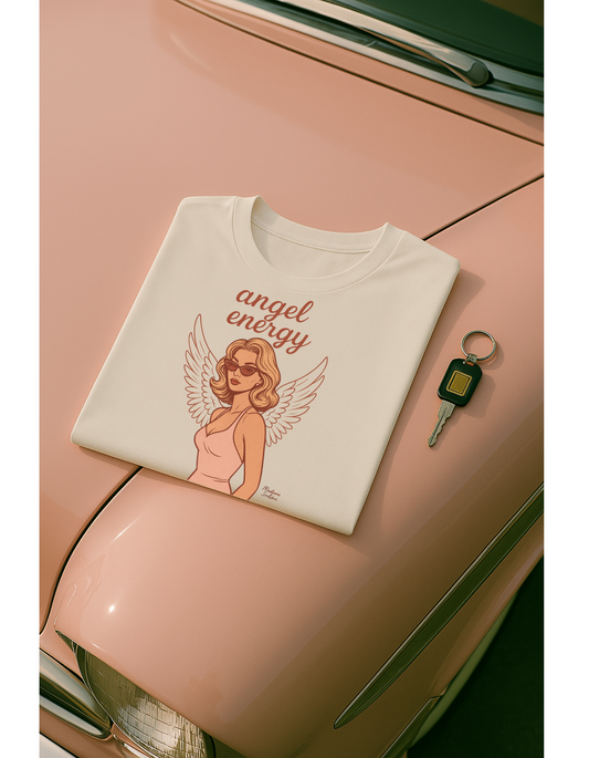 Angel Energy Unisex T-Shirt – Vintage Retro Graphic Tee, Spiritual Pin Up Shirt, Feminine Aesthetic Empowerment Top - Madame Soulière
