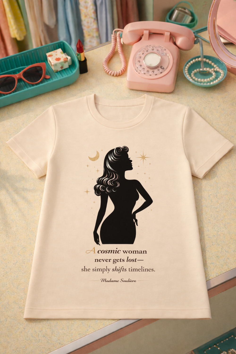 A Cosmic Woman Never Gets Lost – Vintage Feminine Cosmic T-Shirt