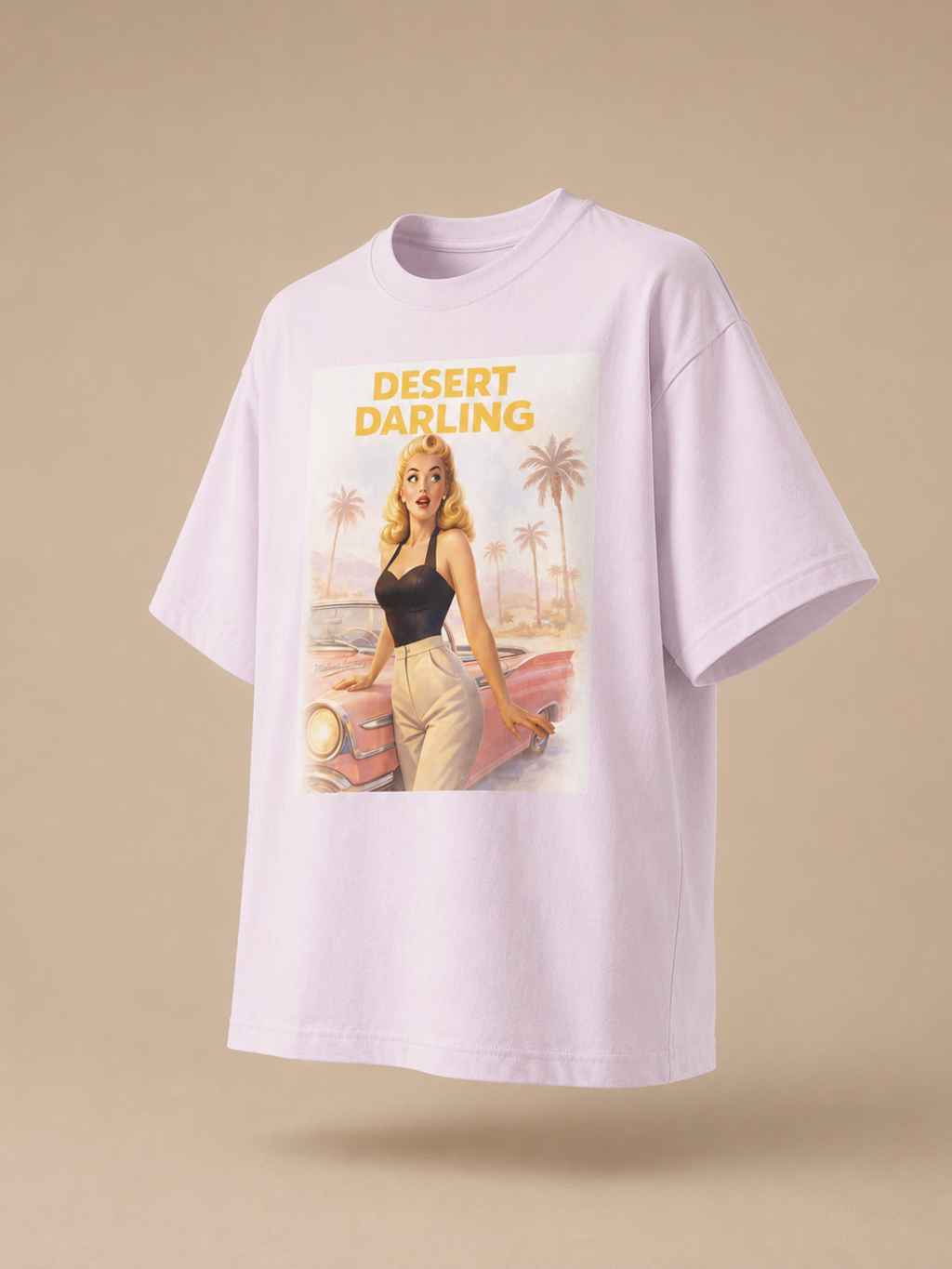 Desert Darling – Retro Pin-Up Graphic Long Boxy T-Shirt