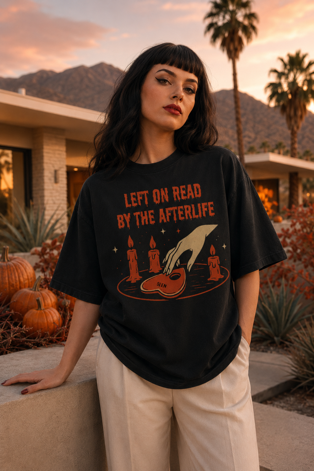 Left on Read by the Afterlife – Vintage Halloween Long Boxy T-Shirt