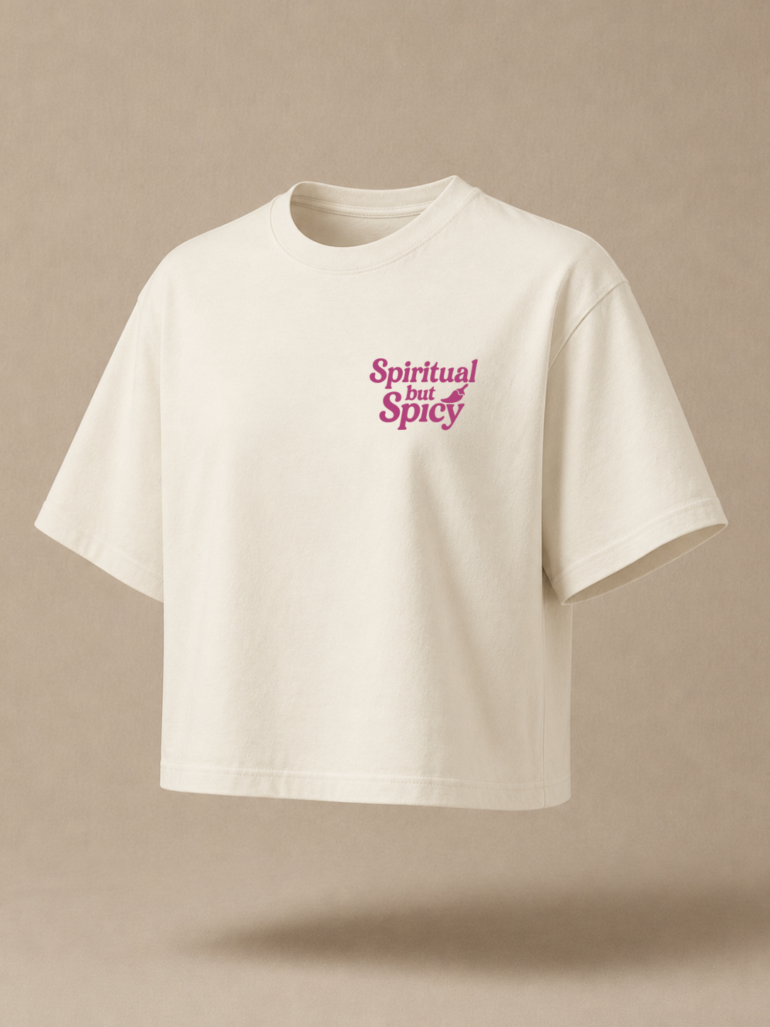 Spiritual but Spicy – Retro Mini Print Boxy T-Shirt