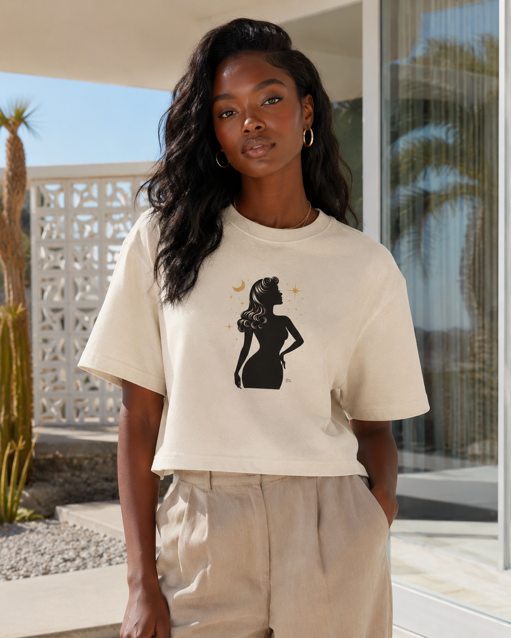 Divine Feminine Silhouette – Retro Celestial Graphic Boxy T-Shirt