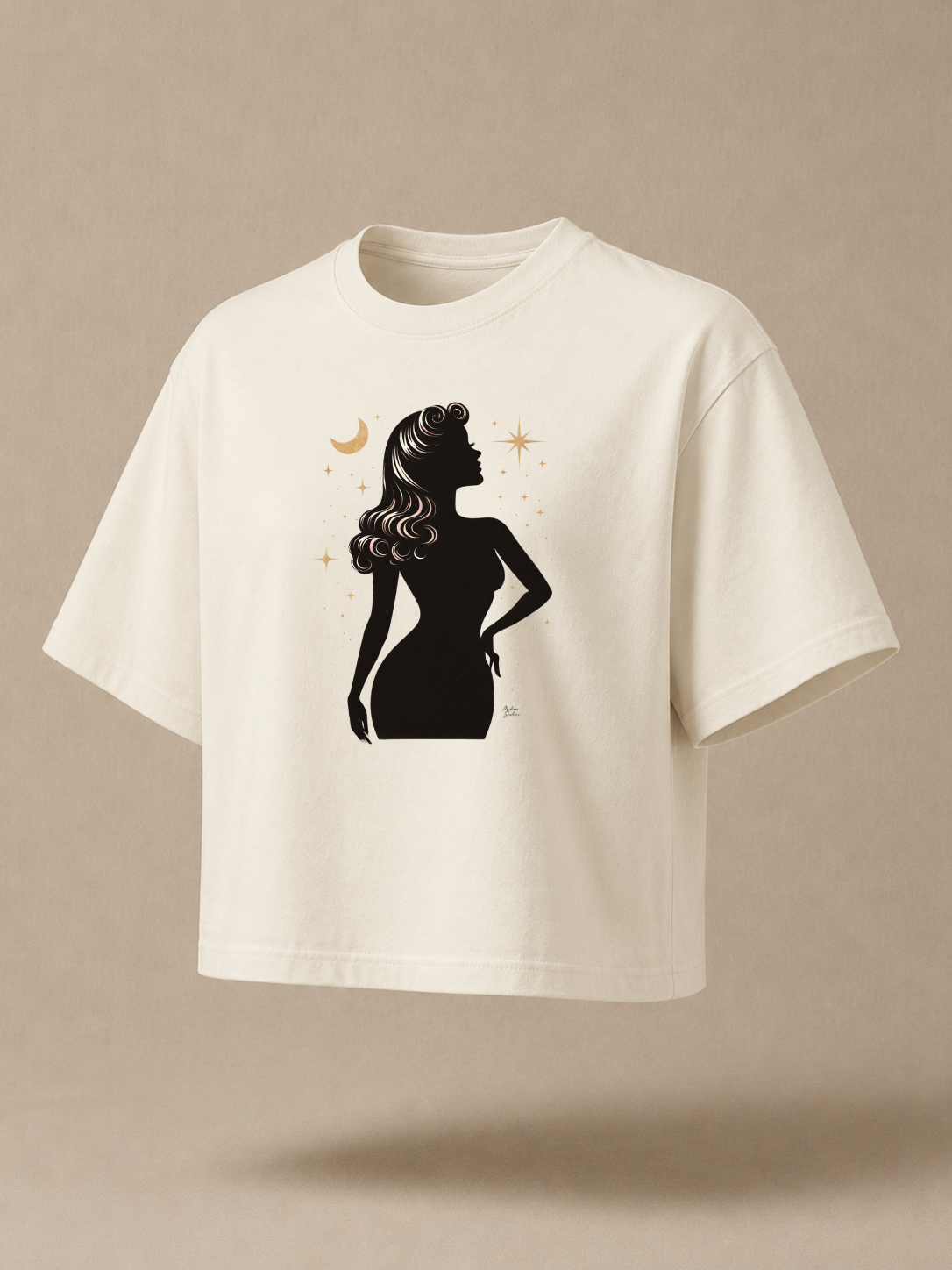 Divine Feminine Silhouette – Retro Celestial Graphic Boxy T-Shirt