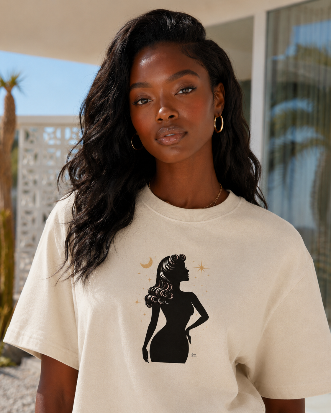 Divine Feminine Silhouette – Retro Celestial Graphic Boxy T-Shirt