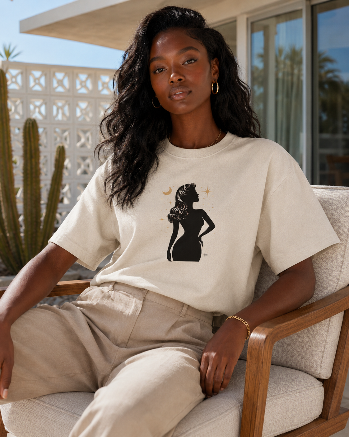 Divine Feminine Silhouette – Retro Celestial Graphic Boxy T-Shirt