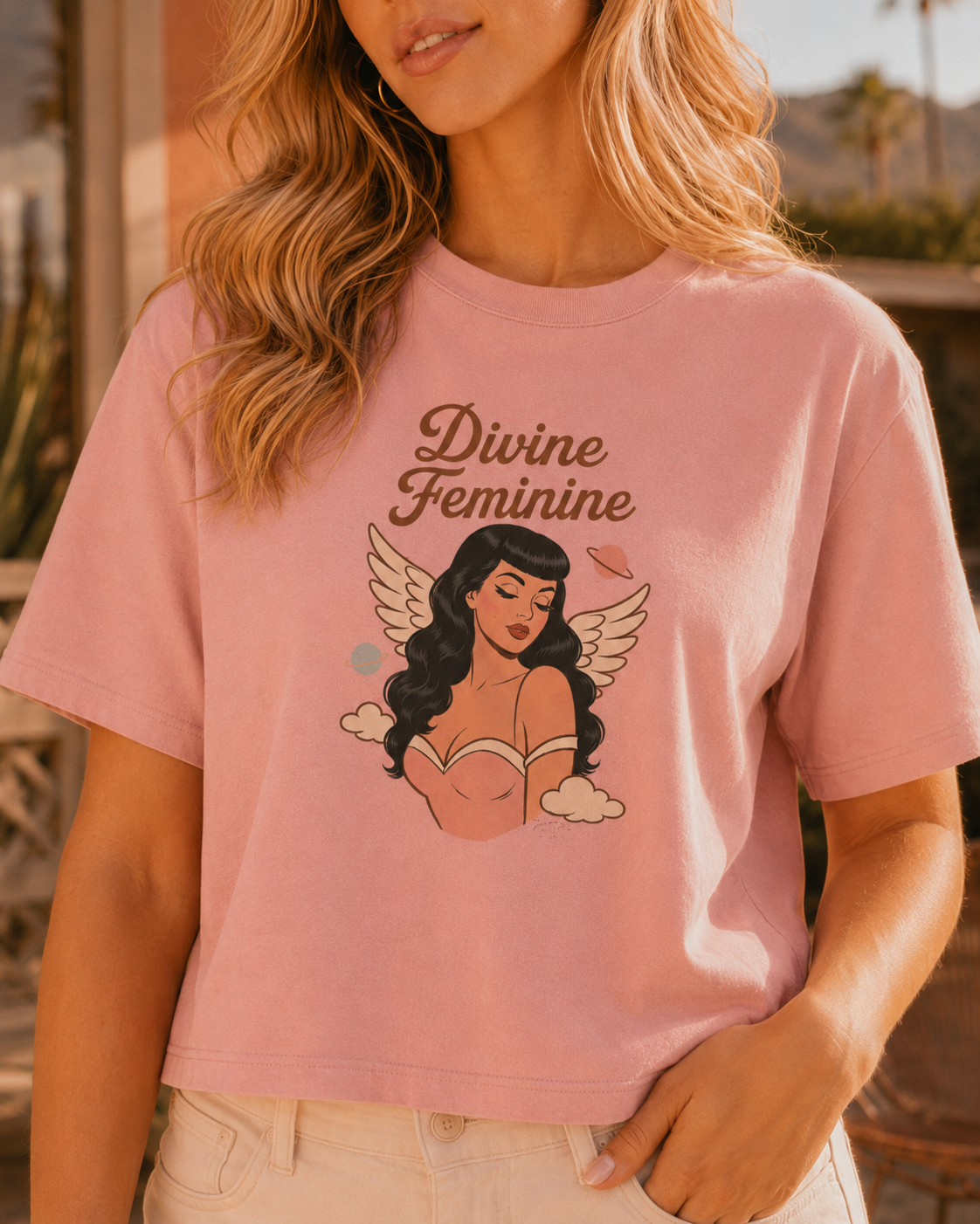 Divine Feminine - Retro Pin Up Celestial Graphic Boxy T-Shirt