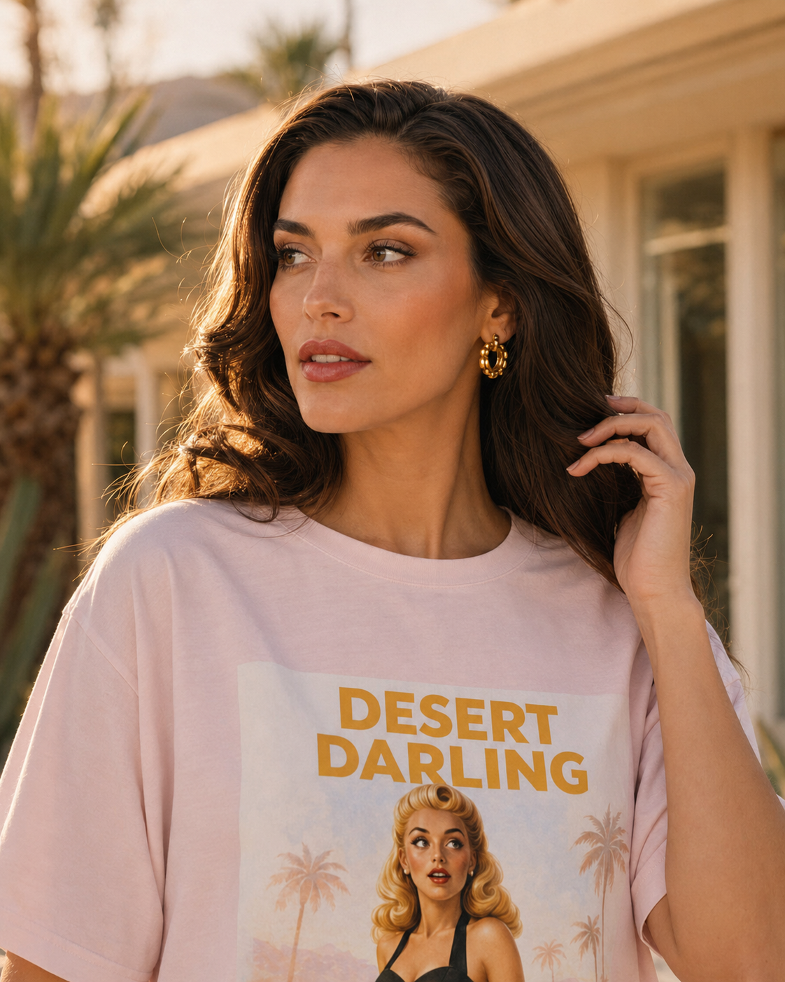 Desert Darling – Retro Pin-Up Graphic Long Boxy T-Shirt