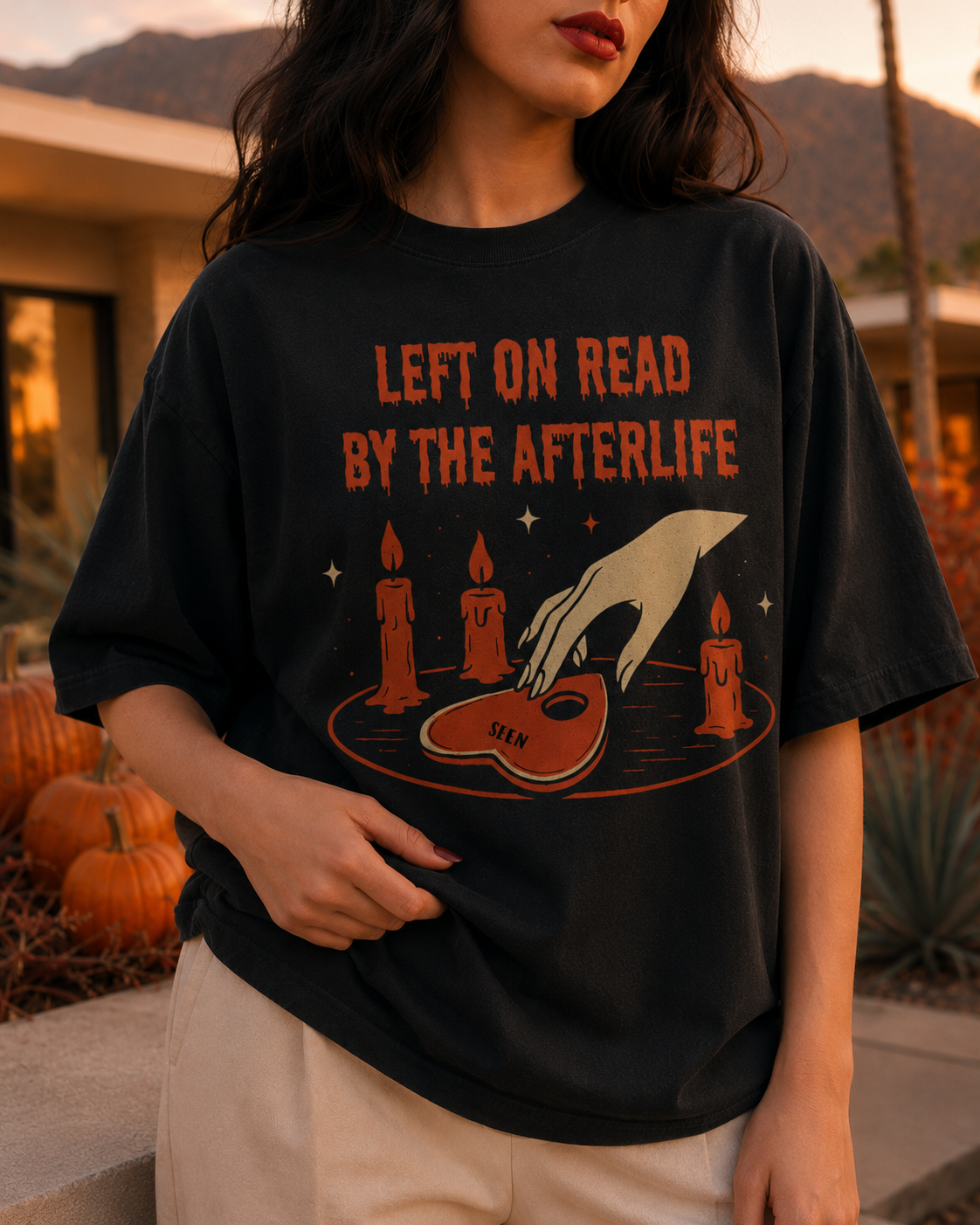 Left on Read by the Afterlife – Vintage Halloween Long Boxy T-Shirt