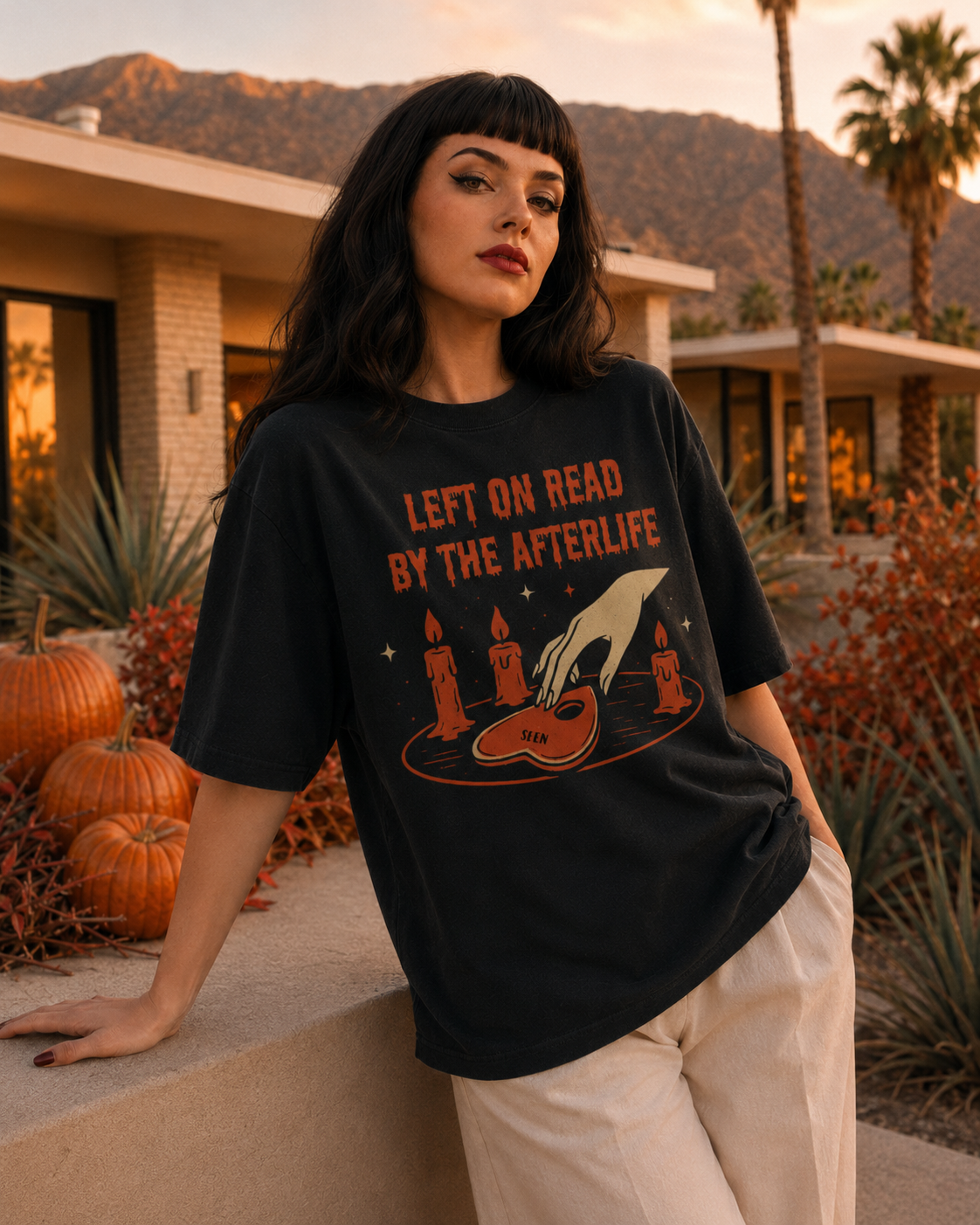 Left on Read by the Afterlife – Vintage Halloween Long Boxy T-Shirt