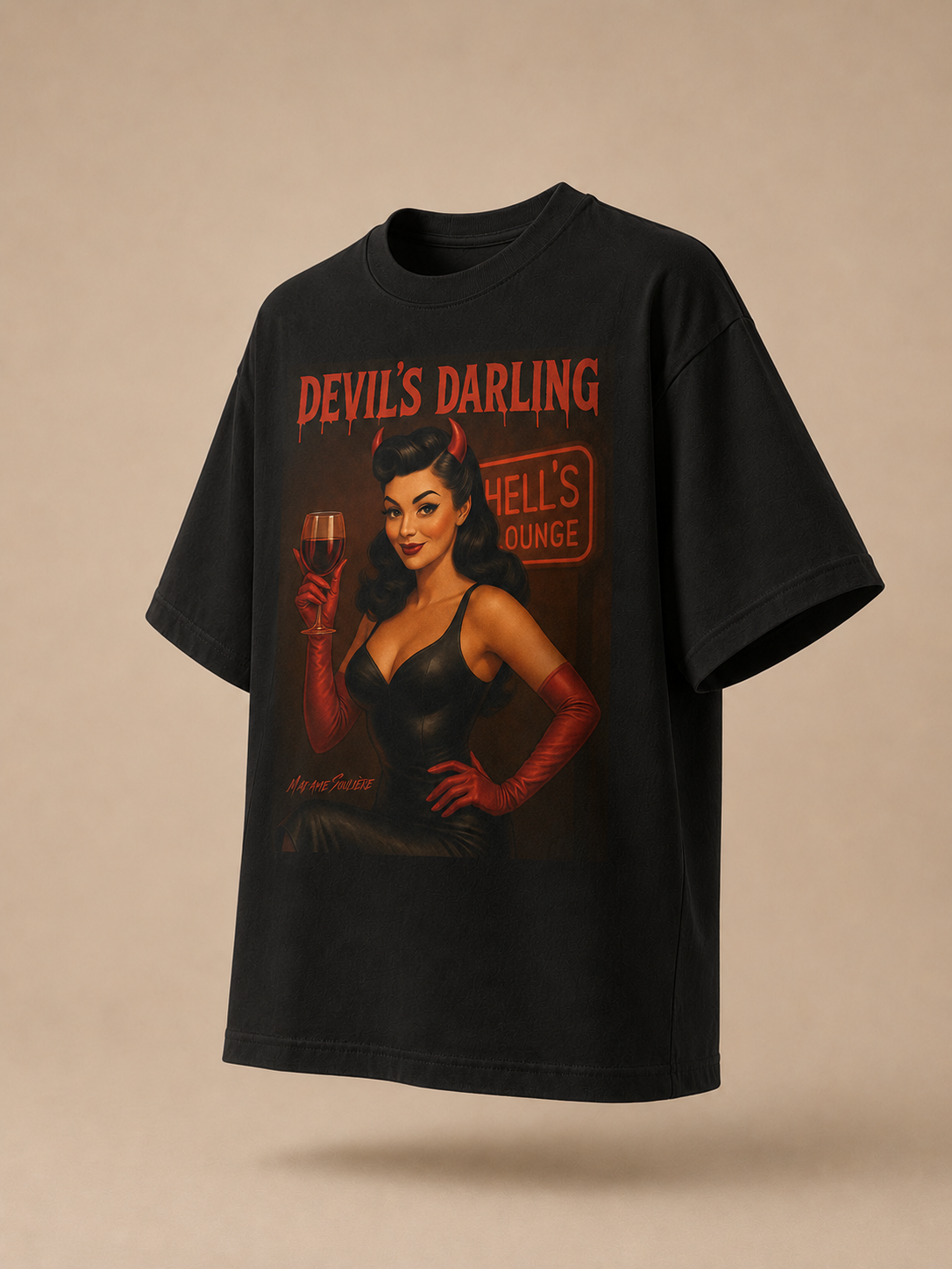 Devil’s Darling – Retro Pin-Up Devil Long Boxy T-Shirt