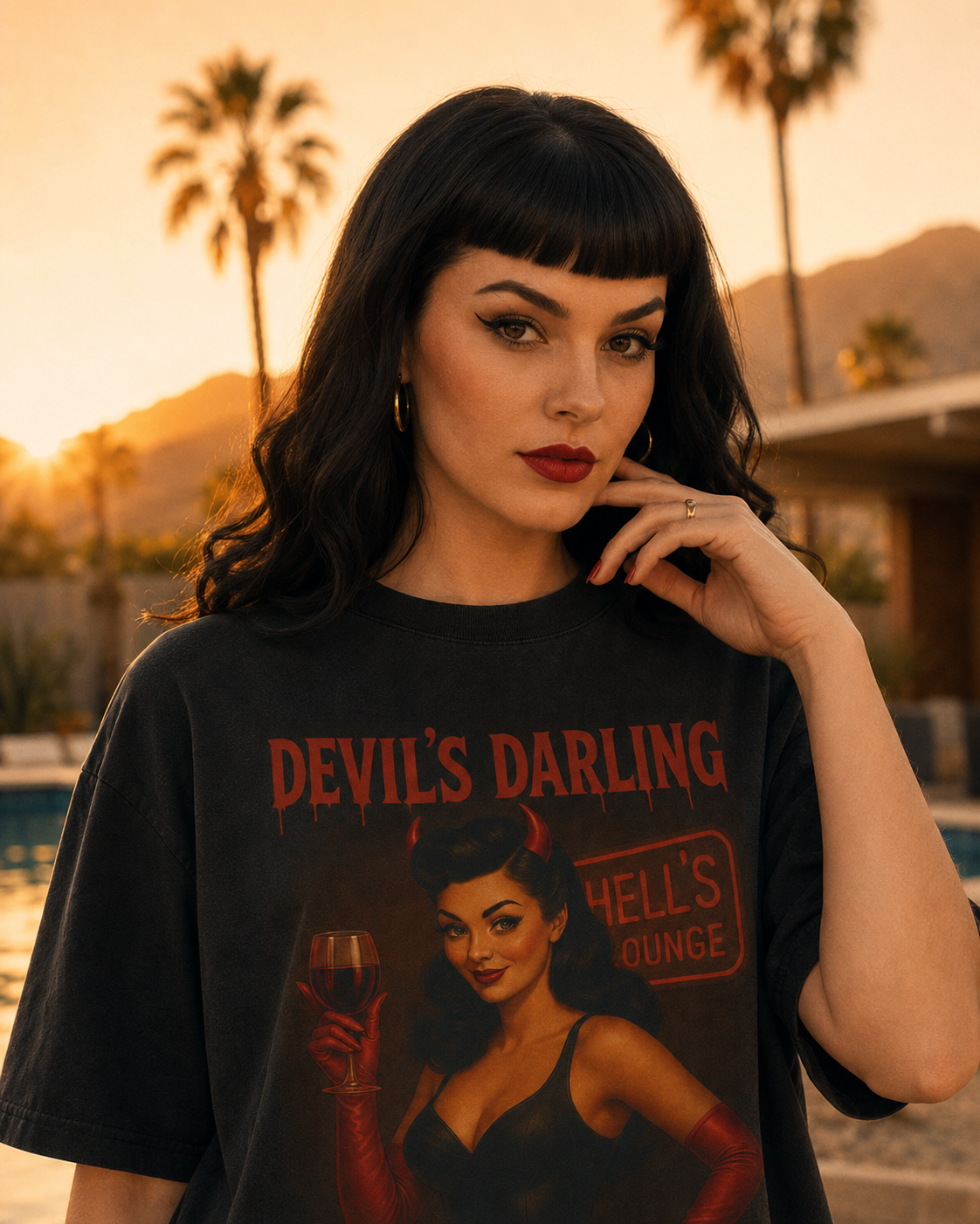 Devil’s Darling – Retro Pin-Up Devil Long Boxy T-Shirt