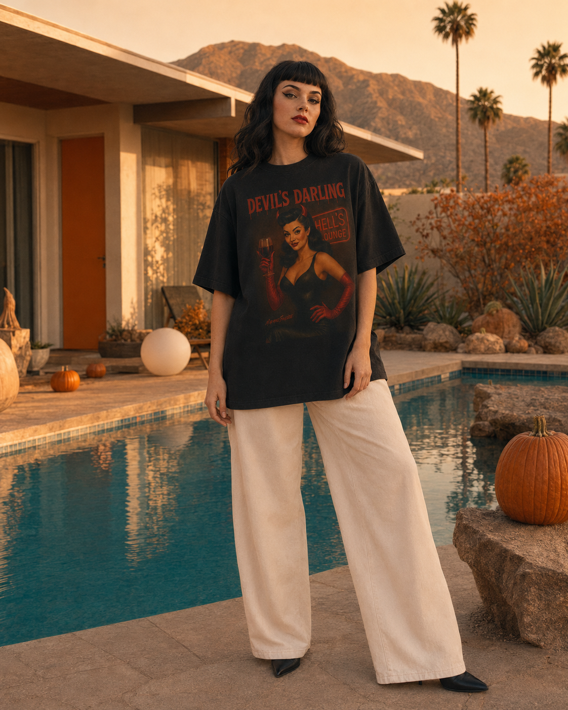 Devil’s Darling – Retro Pin-Up Devil Long Boxy T-Shirt