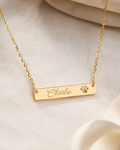 Personalized Paw Cutout Bar Necklace — Engraved Pet Name Jewelry