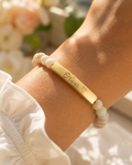 Engravable Natural Stone Stretch Bar Bracelet – Personalized Name & Heart Accent