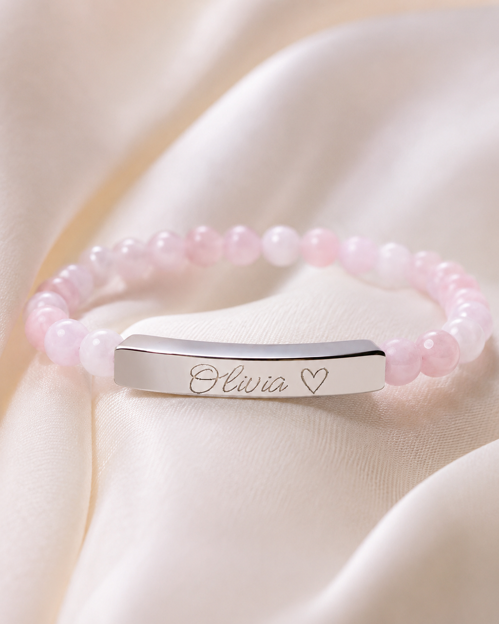 Engravable Natural Stone Stretch Bar Bracelet – Personalized Name & Heart Accent