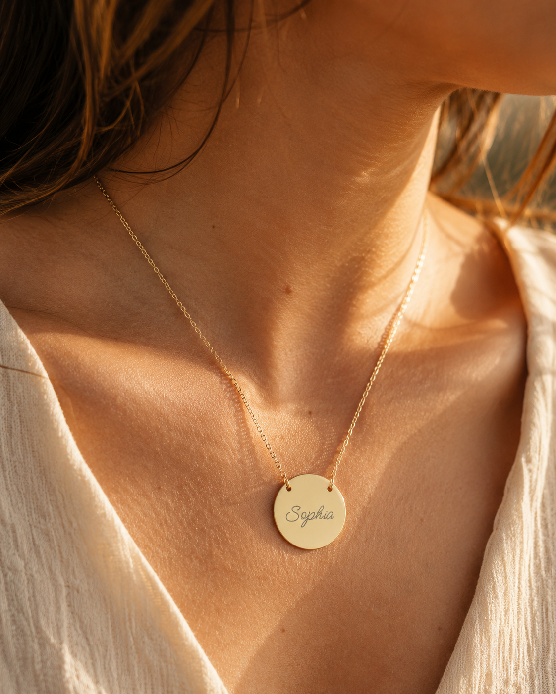 Personalized Engraved Circle Necklace - Custom Name Disc Pendant